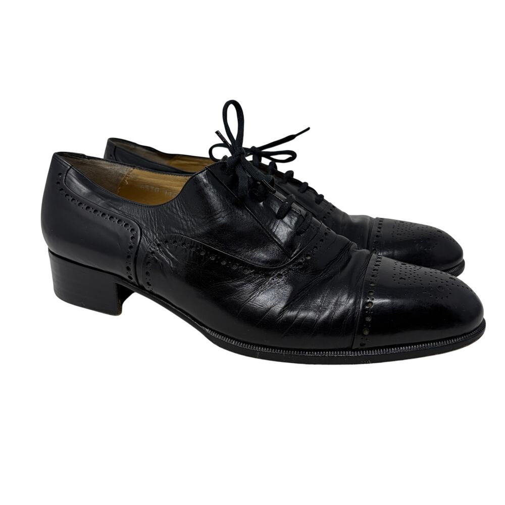 VTG R Martegani Oxford Wingtip Brogues Mens 10.5 D Black Leather Made In Italy